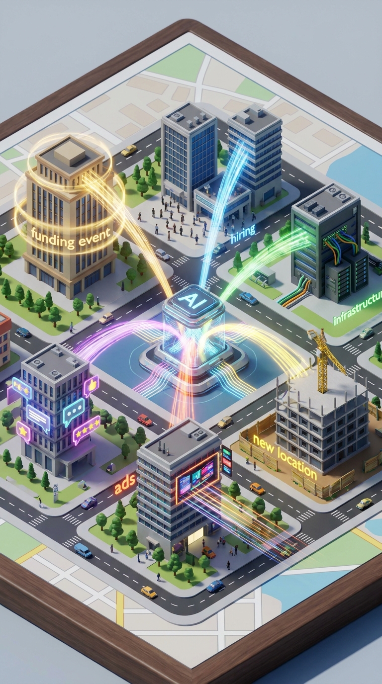 Business city visualization of the seven B2B buying signal categories